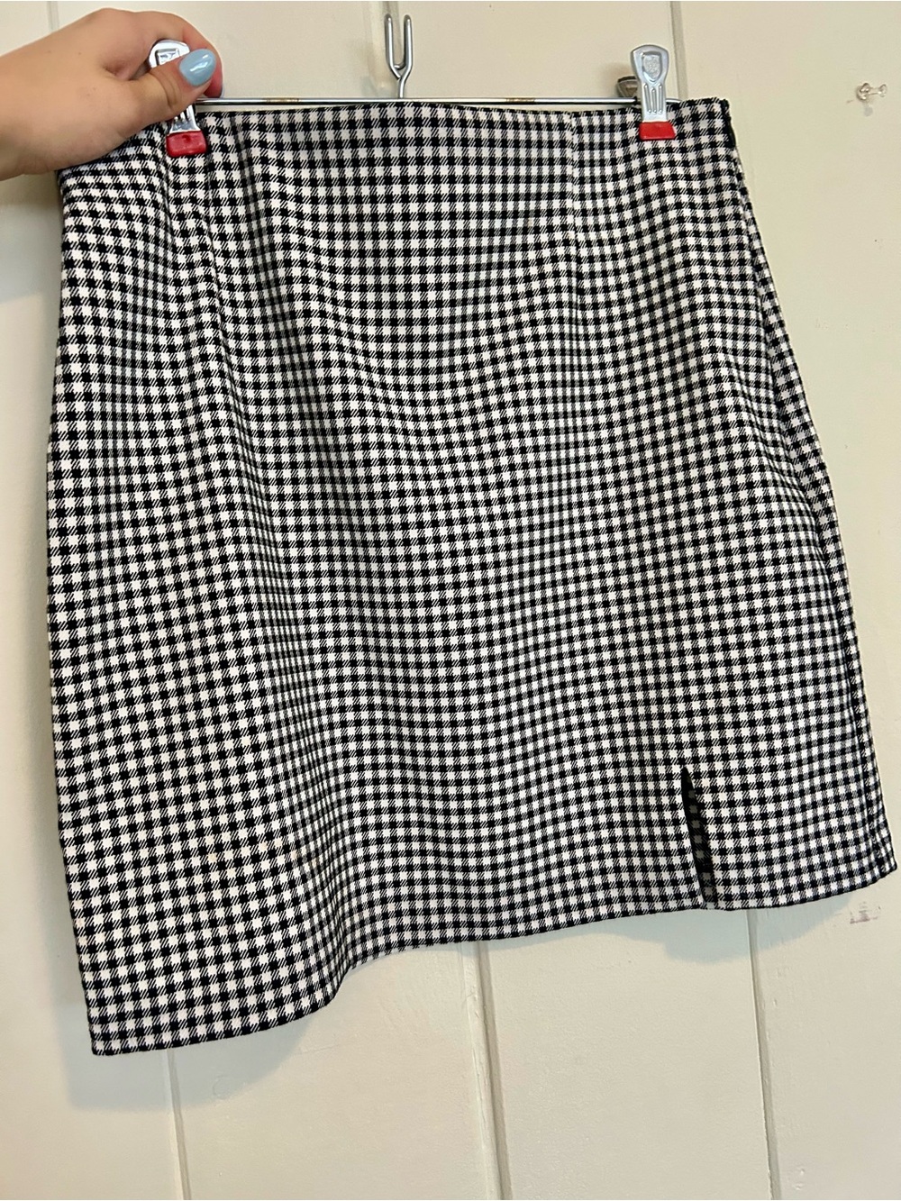 Dynamite Black & White Gingham Mini Skirt with Front Slit